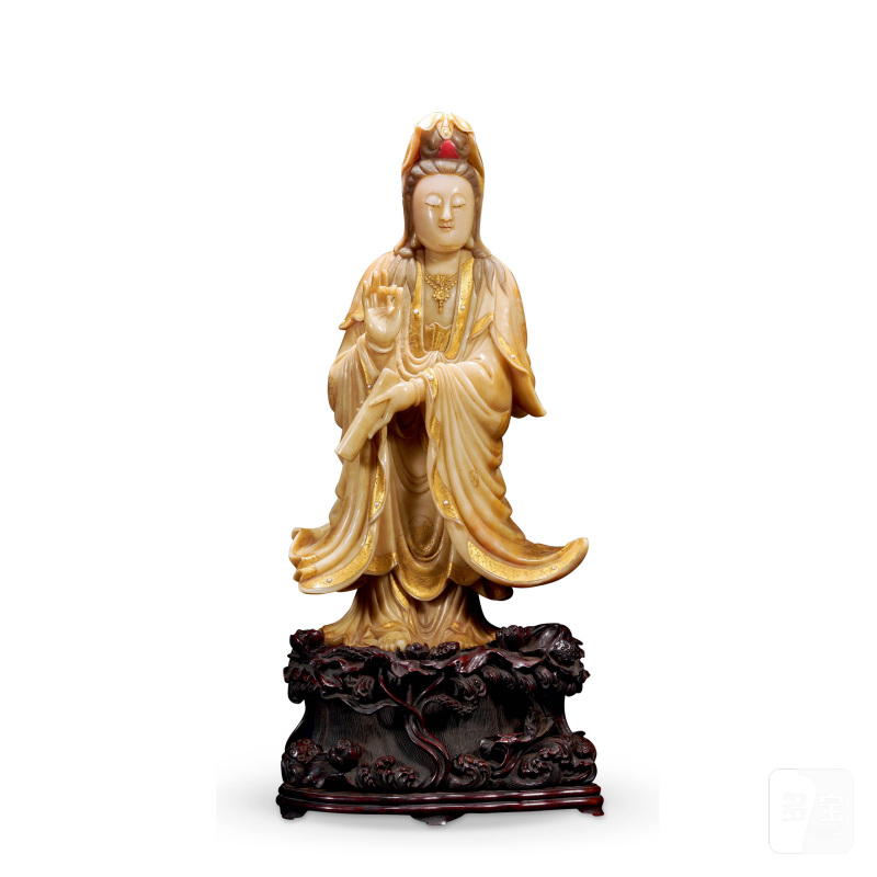 清 寿山石观音立像